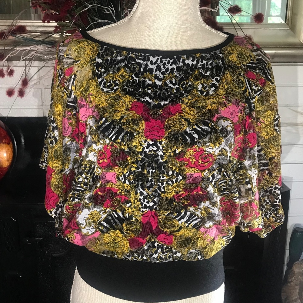 🔥VERSONA Short  Sleeve  Scoop  Neck  Multicolor Print Top